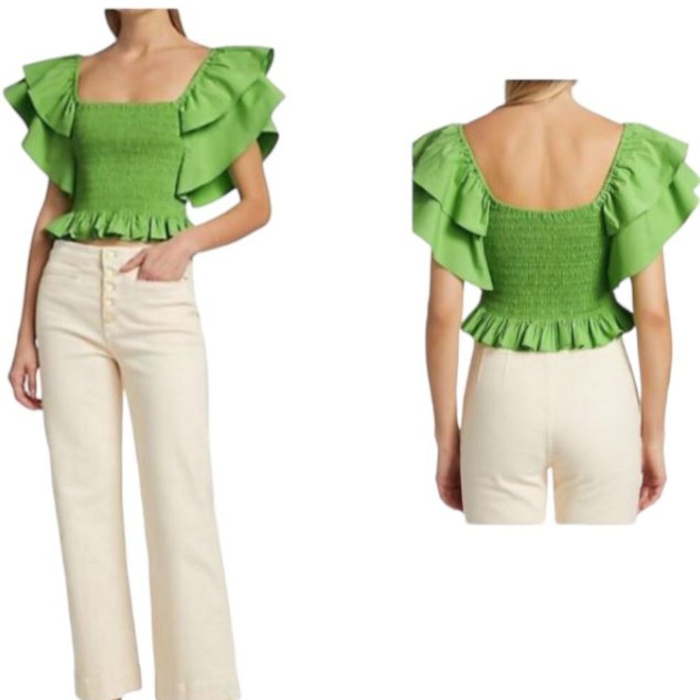 Ramy Brook Yolanda Stretch Cotton Smocked Top NWT Sz S